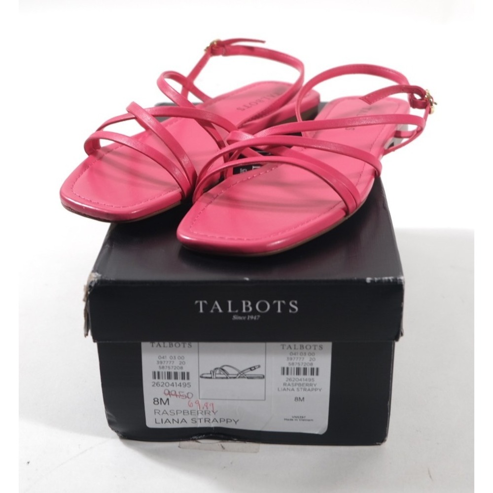 Talbots Sandals Womens 8M Raspberry Liana Strappy Square Toe Leather Slingback